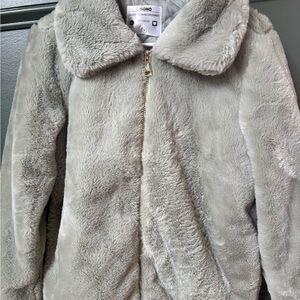 Luxurious Gray Faux Fur Coat